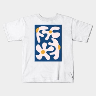 Abstract Flowers Blue White Kids T-Shirt